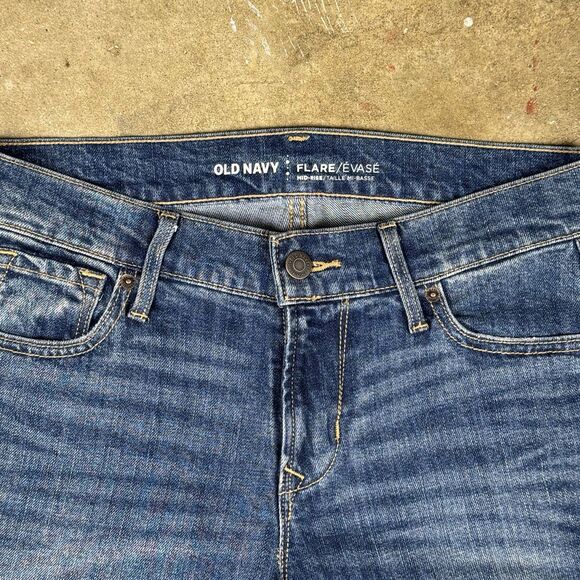 Old Navy Women’s Flare Jeans‎ Size 2 Mid Rise Stretch Blue Raw Hem 25.5” Inseam - Picture 4 of 12